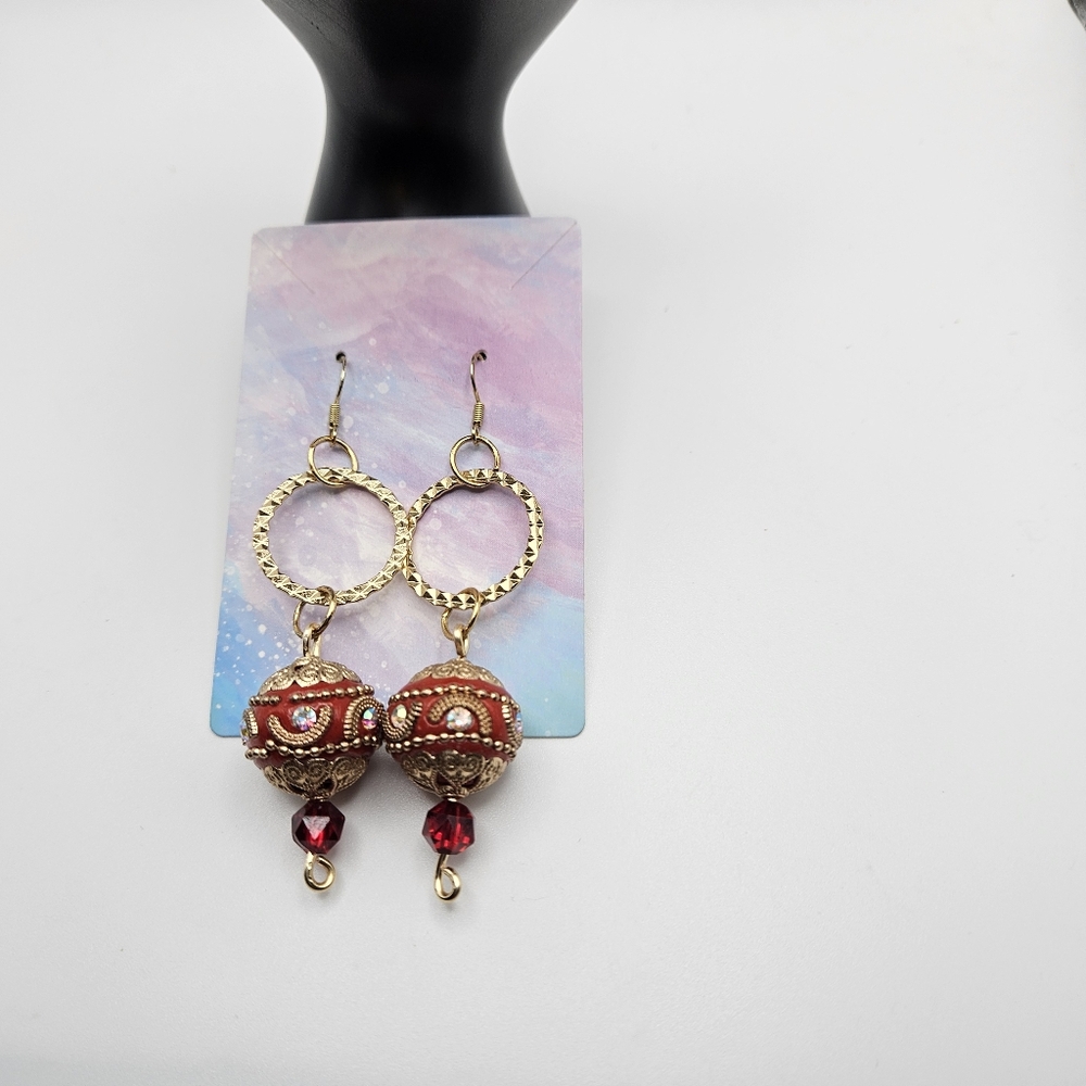 Gold and Red  Earrings